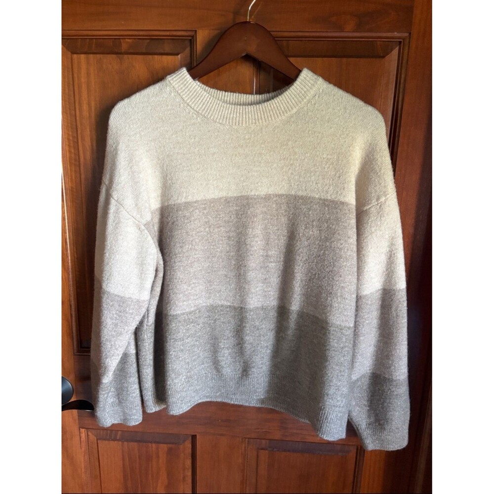 H&M Cream and Grey Colorbock Pullover Sweater- Women's SMALL oversized